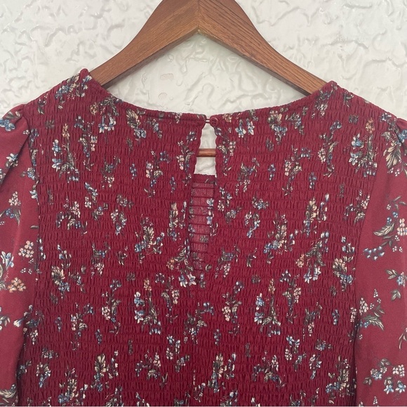 NWT Melloday Floral Smocked Midi Dress Size XL Burgundy - Picture 6 of 8
